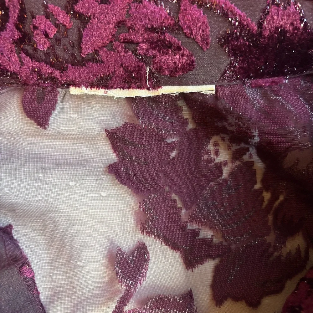 Burgundy Purple Burnout Velvet Floral Button Up Sheer Shirt Top 2X Whimsigoth - Picture 12 of 13